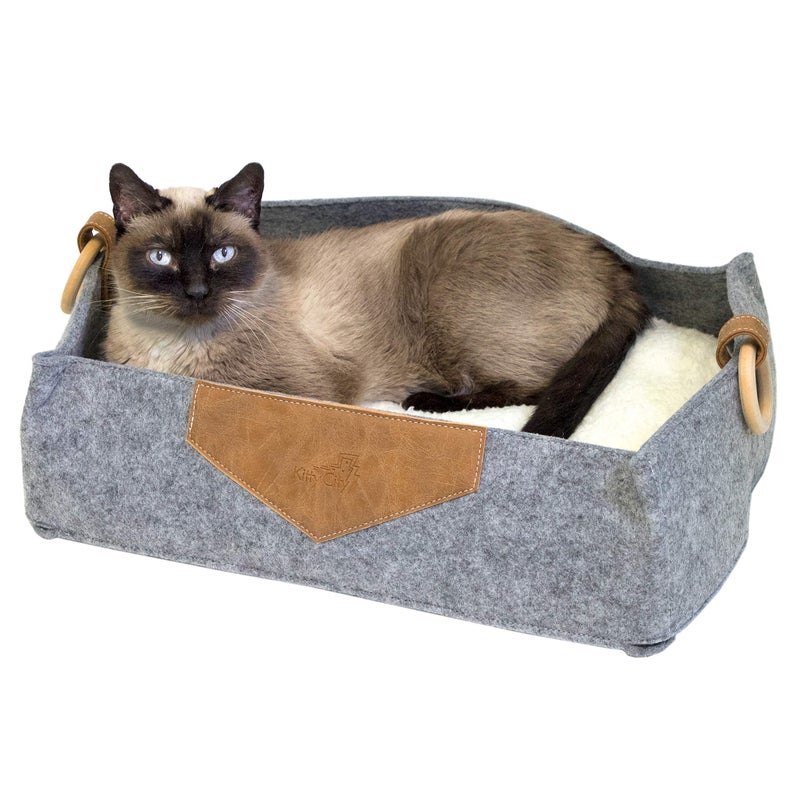 Kitty City Felt Round Bed, Warm and Cozy cat Bed, Gray - Image 1